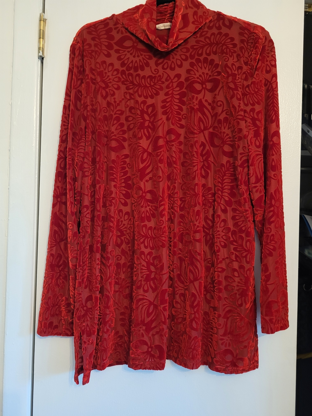 SOFTSURROUNDINGS Women's Red Velvet Burnout Long-Sleeve Top XL